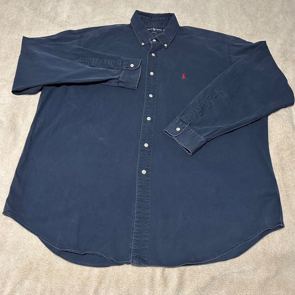 Ralph Lauren Blake Button Down Shirt Mens XL Navy Blue Cotton Long Sleeve Pony - Picture 2 of 8